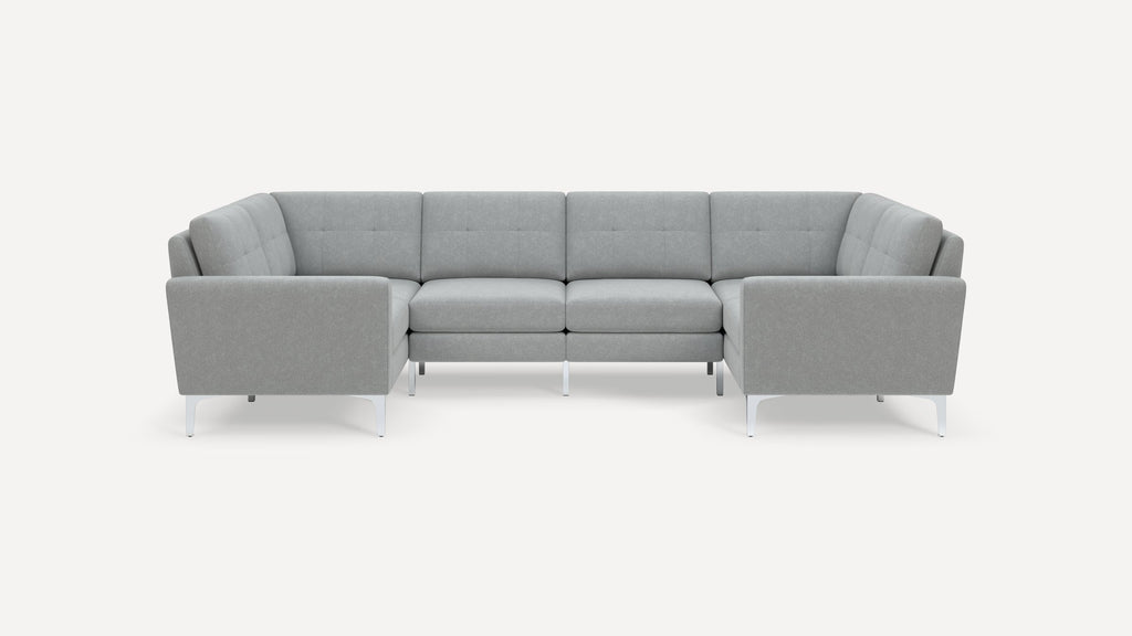 Nomad Plus 6-Seat U Sectional - Crushed Gravel - Performance Chenille / Chrome - Metal / Block Arm