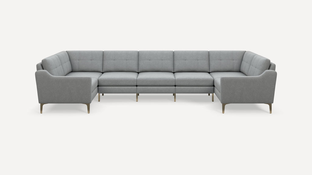 Nomad Plus 7-Seat U Sectional - Crushed Gravel - Performance Chenille / Brass - Metal / Slope Arm