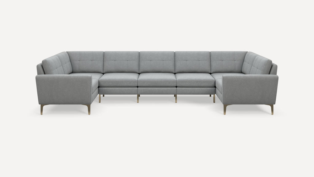 Nomad Plus 7-Seat U Sectional - Crushed Gravel - Performance Chenille / Brass - Metal / Block Arm