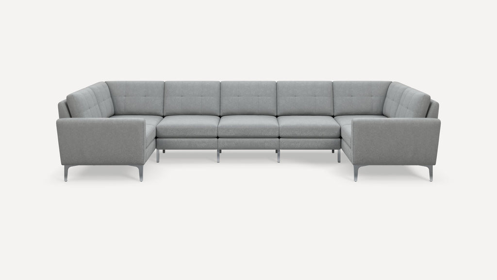 Nomad Plus 7-Seat U Sectional - Crushed Gravel - Performance Chenille / Chrome - Metal / Block Arm