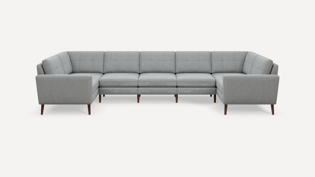 Nomad Plus 7-Seat U Sectional - Crushed Gravel - Performance Chenille / Walnut - Wood / Block Arm