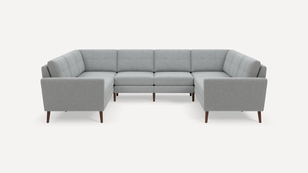 Nomad Plus 8-Seat U Sectional - Crushed Gravel - Performance Chenille / Walnut - Wood / Block Arm