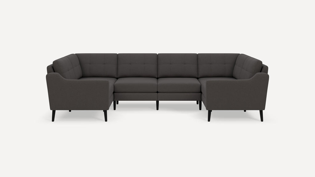 Nomad Plus 6-Seat U Sectional - Heather Charcoal - Performance Chenille / Ebony - Wood / Slope Arm