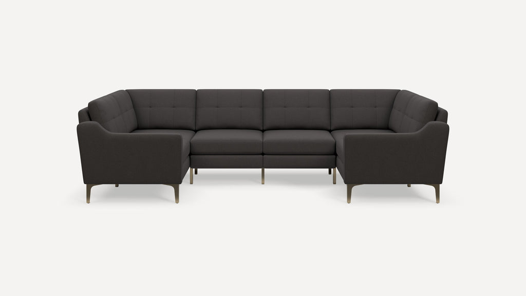 Nomad Plus 6-Seat U Sectional - Heather Charcoal - Performance Chenille / Brass - Metal / Slope Arm