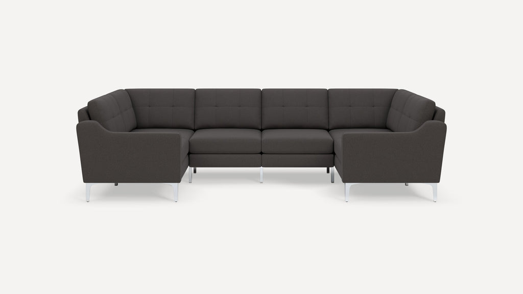 Nomad Plus 6-Seat U Sectional - Heather Charcoal - Performance Chenille / Chrome - Metal / Slope Arm