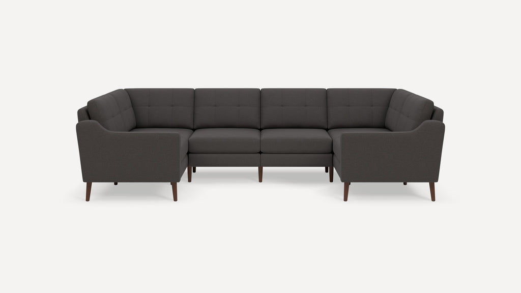Nomad Plus 6-Seat U Sectional - Heather Charcoal - Performance Chenille / Walnut - Wood / Slope Arm