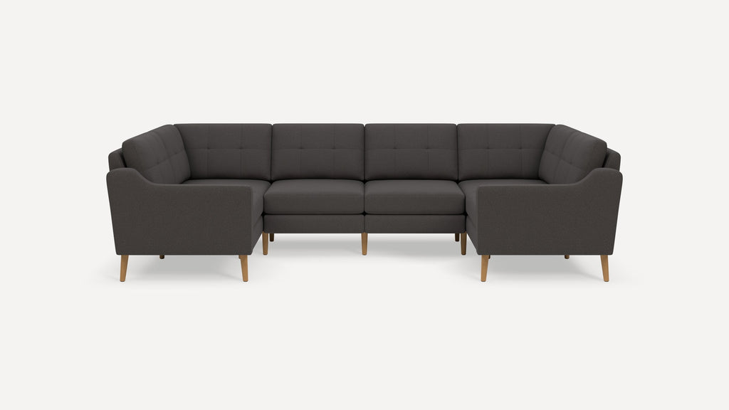 Nomad Plus 6-Seat U Sectional - Heather Charcoal - Performance Chenille / Oak - Wood / Slope Arm