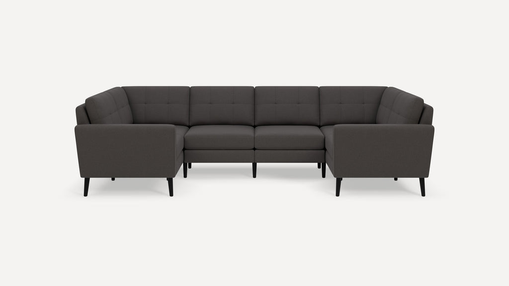 Nomad Plus 6-Seat U Sectional - Heather Charcoal - Performance Chenille / Ebony - Wood / Block Arm
