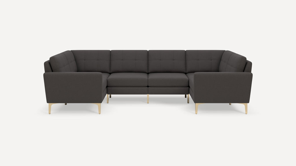 Nomad Plus 6-Seat U Sectional - Heather Charcoal - Performance Chenille / Brass - Metal / Block Arm