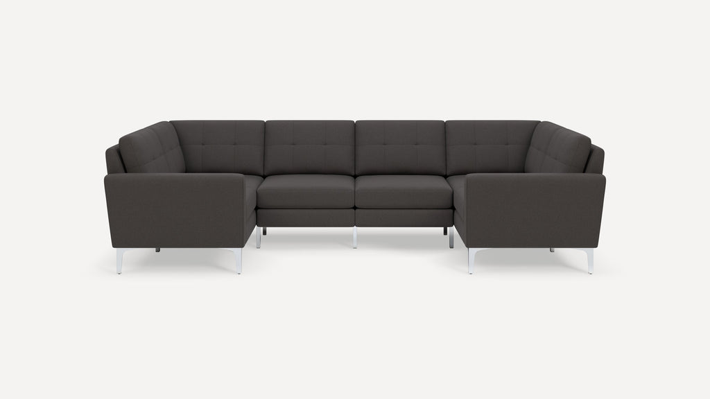 Nomad Plus 6-Seat U Sectional - Heather Charcoal - Performance Chenille / Chrome - Metal / Block Arm