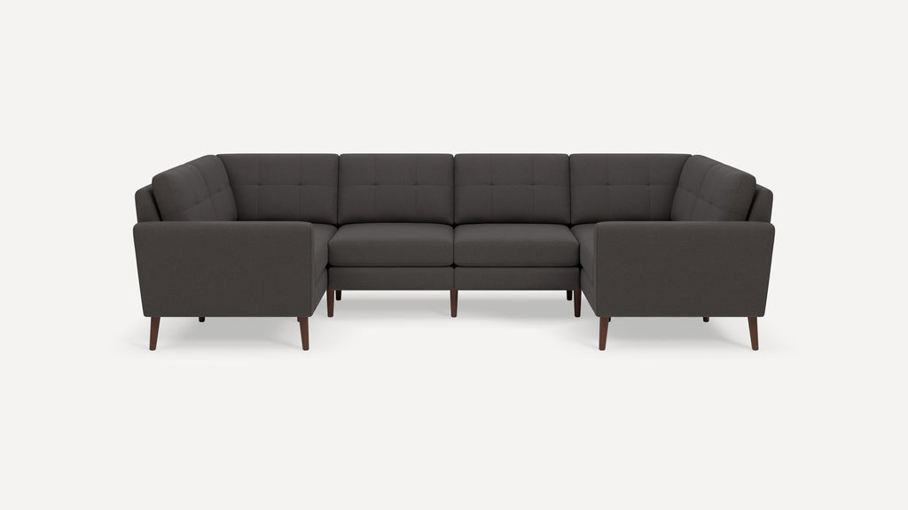 Nomad Plus 6-Seat U Sectional - Heather Charcoal - Performance Chenille / Walnut - Wood / Block Arm
