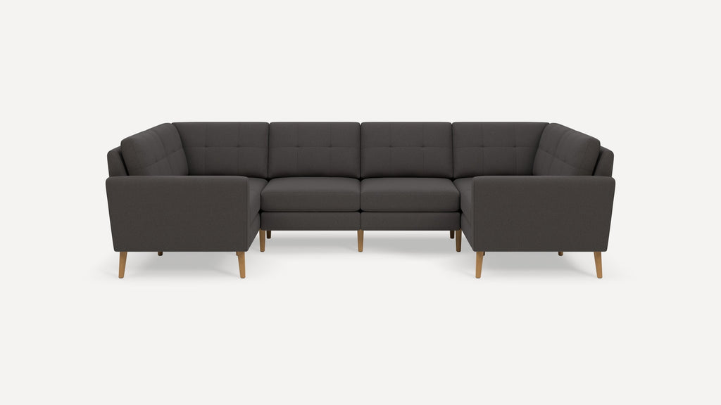 Nomad Plus 6-Seat U Sectional - Heather Charcoal - Performance Chenille / Oak - Wood / Block Arm