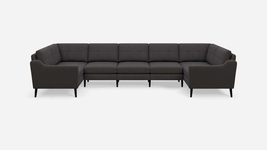Nomad Plus 7-Seat U Sectional - Heather Charcoal - Performance Chenille / Ebony - Wood / Slope Arm