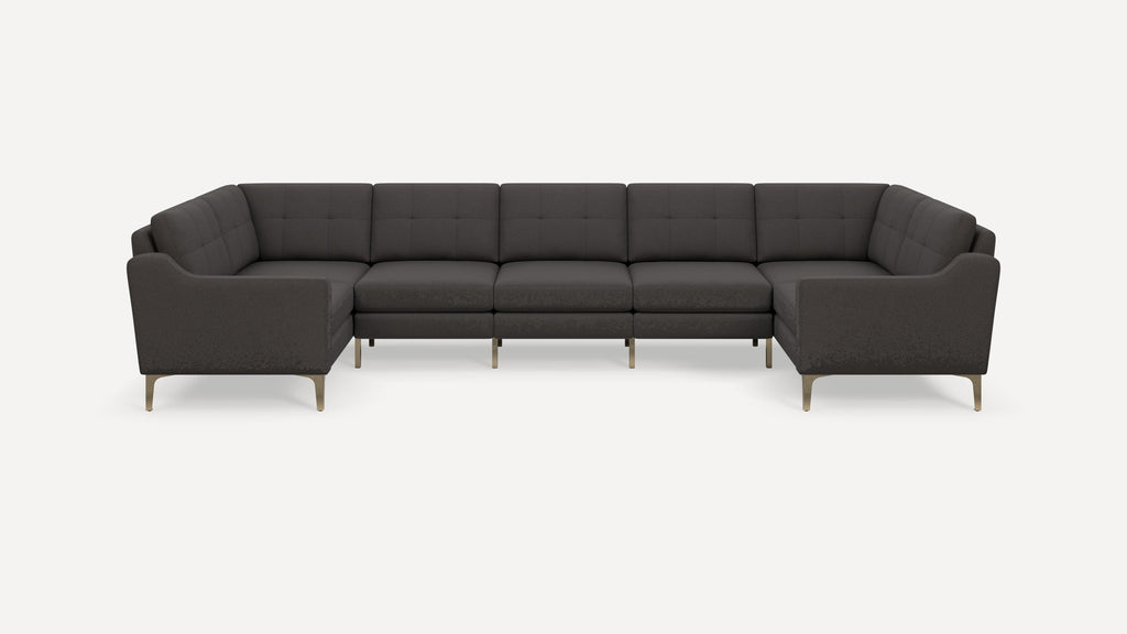 Nomad Plus 7-Seat U Sectional - Heather Charcoal - Performance Chenille / Brass - Metal / Slope Arm