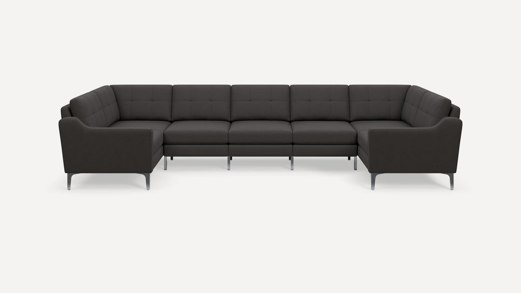 Nomad Plus 7-Seat U Sectional - Heather Charcoal - Performance Chenille / Chrome - Metal / Slope Arm