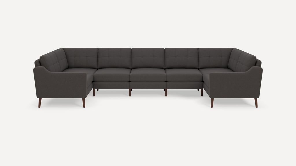 Nomad Plus 7-Seat U Sectional - Heather Charcoal - Performance Chenille / Walnut - Wood / Slope Arm