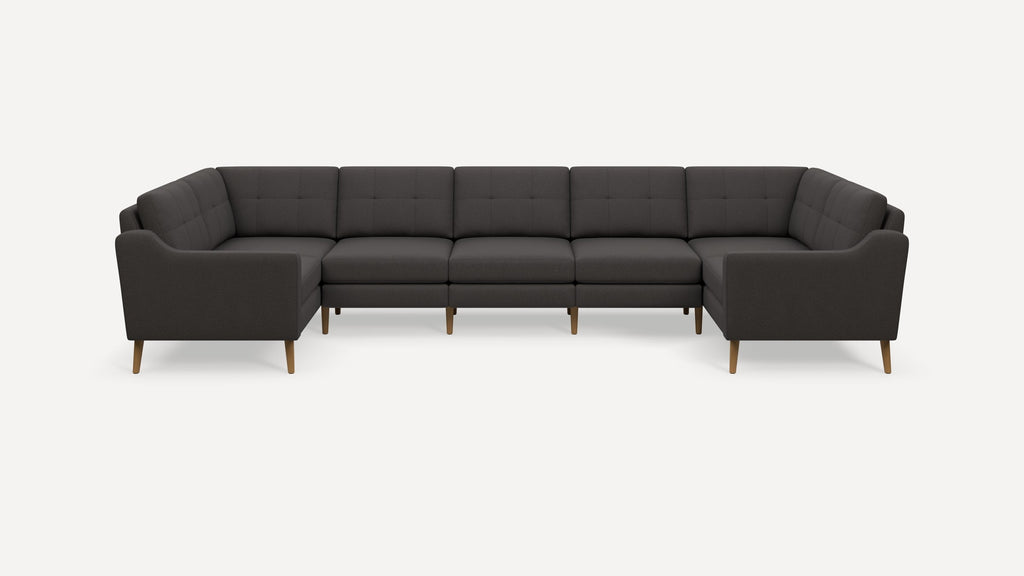 Nomad Plus 7-Seat U Sectional - Heather Charcoal - Performance Chenille / Oak - Wood / Slope Arm