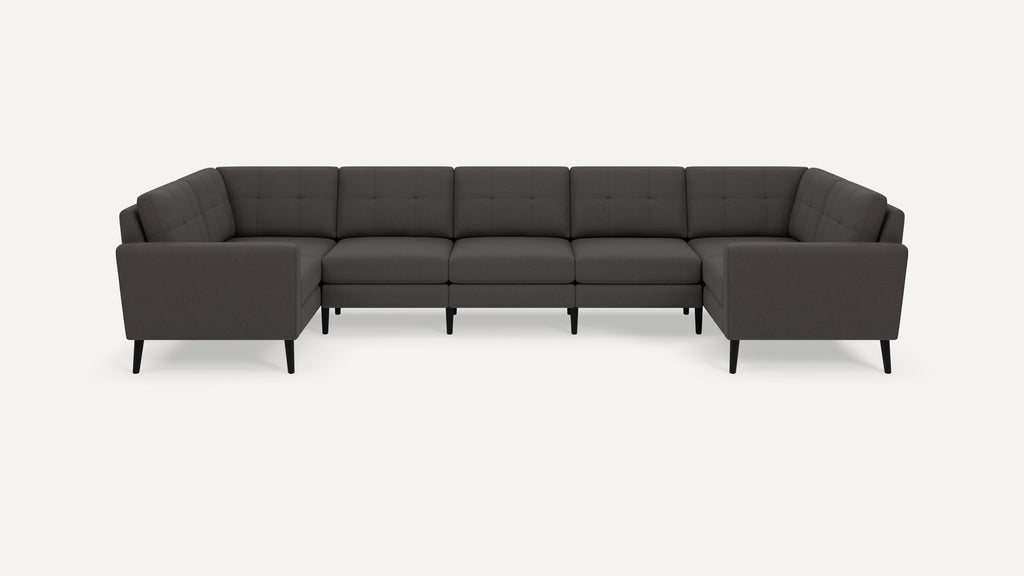 Nomad Plus 7-Seat U Sectional - Heather Charcoal - Performance Chenille / Ebony - Wood / Block Arm