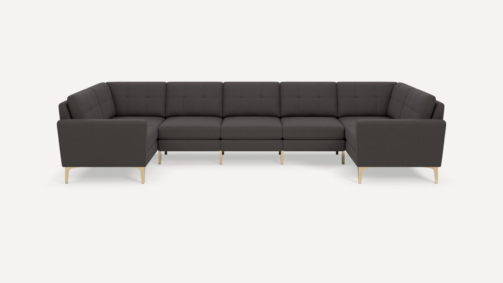 Nomad Plus 7-Seat U Sectional - Heather Charcoal - Performance Chenille / Brass - Metal / Block Arm