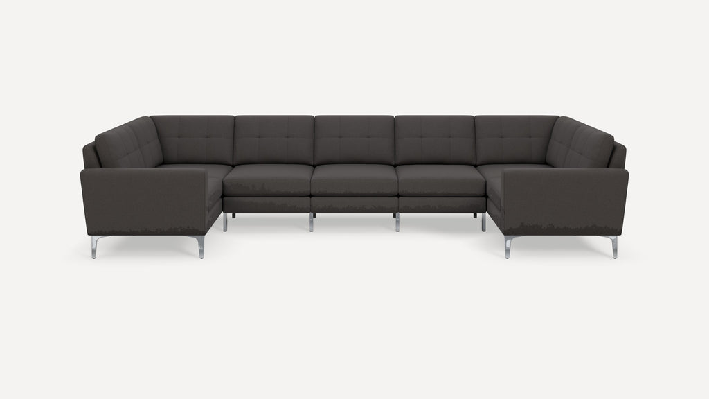 Nomad Plus 7-Seat U Sectional - Heather Charcoal - Performance Chenille / Chrome - Metal / Block Arm
