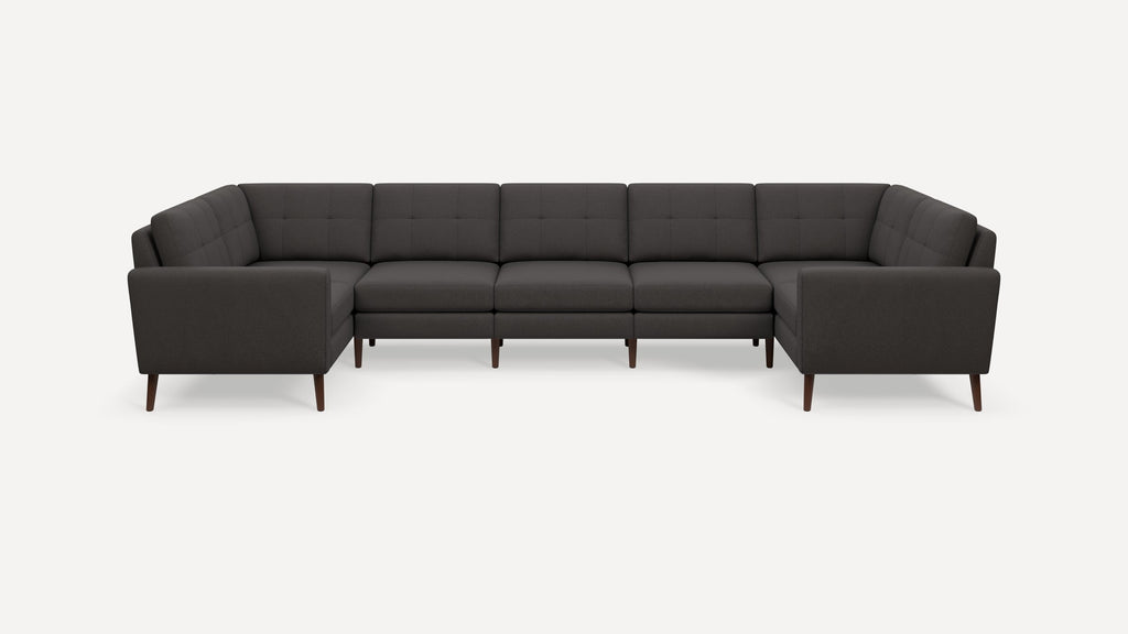 Nomad Plus 7-Seat U Sectional - Heather Charcoal - Performance Chenille / Walnut - Wood / Block Arm