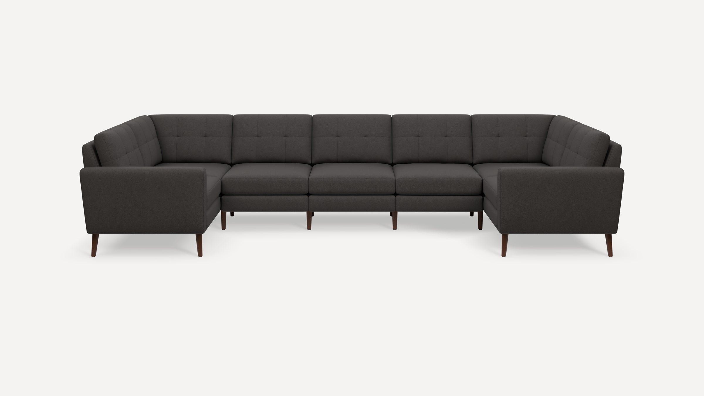 Nomad Plus 7-Seat U Sectional - Heather Charcoal - Performance Chenille / Walnut - Wood / Block Arm
