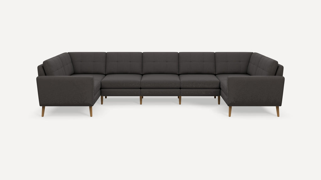 Nomad Plus 7-Seat U Sectional - Heather Charcoal - Performance Chenille / Oak - Wood / Block Arm