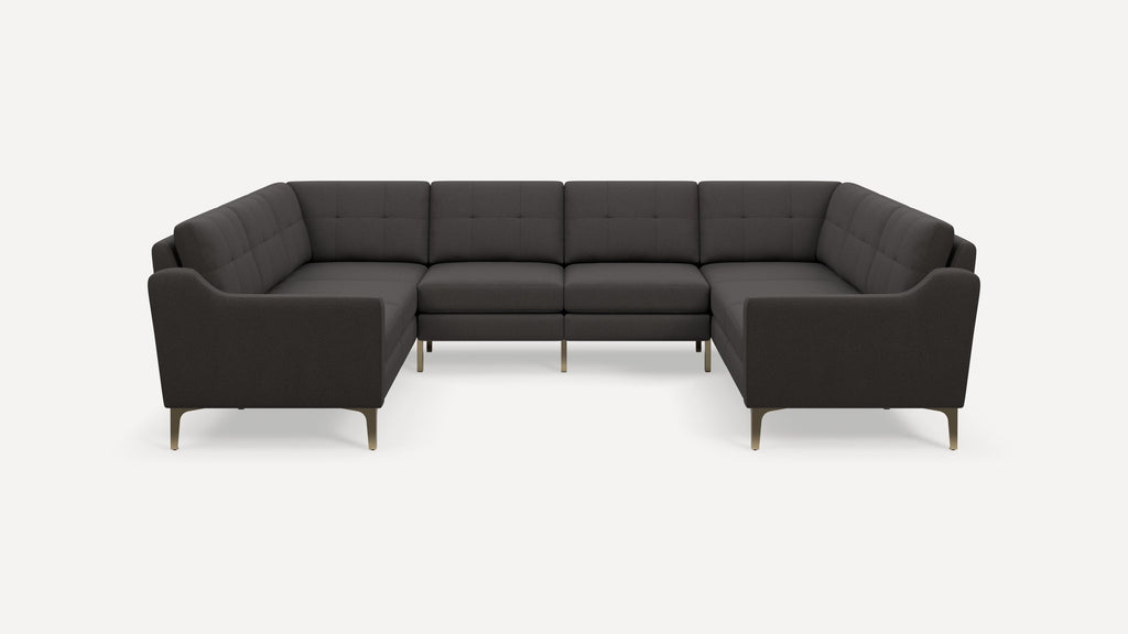 Nomad Plus 8-Seat U Sectional - Heather Charcoal - Performance Chenille / Brass - Metal / Slope Arm