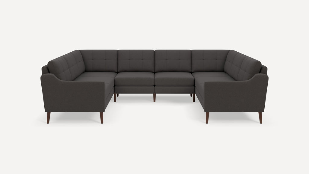 Nomad Plus 8-Seat U Sectional - Heather Charcoal - Performance Chenille / Walnut - Wood / Slope Arm