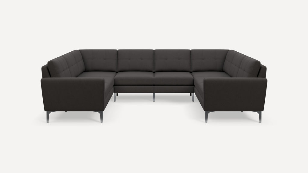 Nomad Plus 8-Seat U Sectional - Heather Charcoal - Performance Chenille / Chrome - Metal / Block Arm