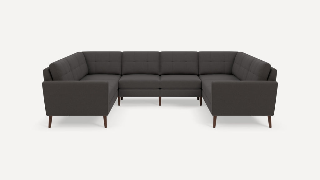 Nomad Plus 8-Seat U Sectional - Heather Charcoal - Performance Chenille / Walnut - Wood / Block Arm