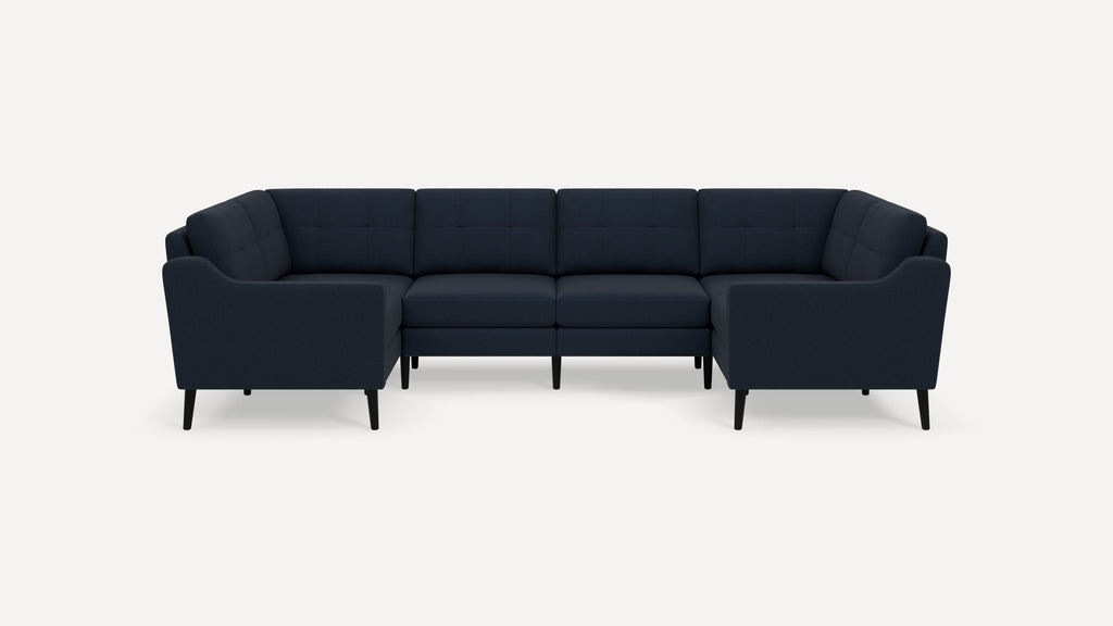 Nomad Plus 6-Seat U Sectional - Navy Blue - Performance Flatweave / Ebony - Wood / Slope Arm
