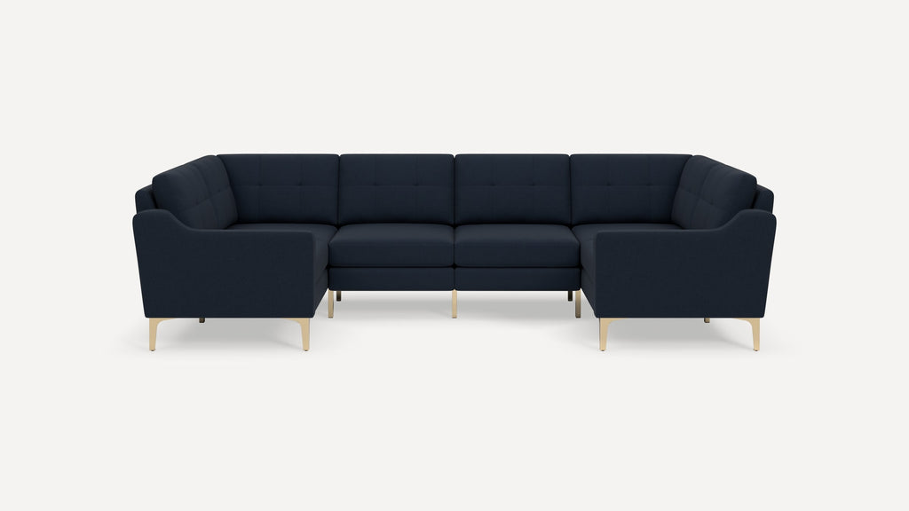 Nomad Plus 6-Seat U Sectional - Navy Blue - Performance Flatweave / Brass - Metal / Slope Arm