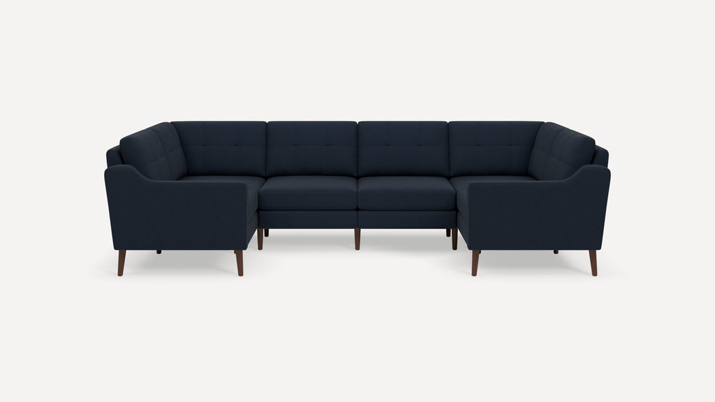 Nomad Plus 6-Seat U Sectional - Navy Blue - Performance Flatweave / Walnut - Wood / Slope Arm