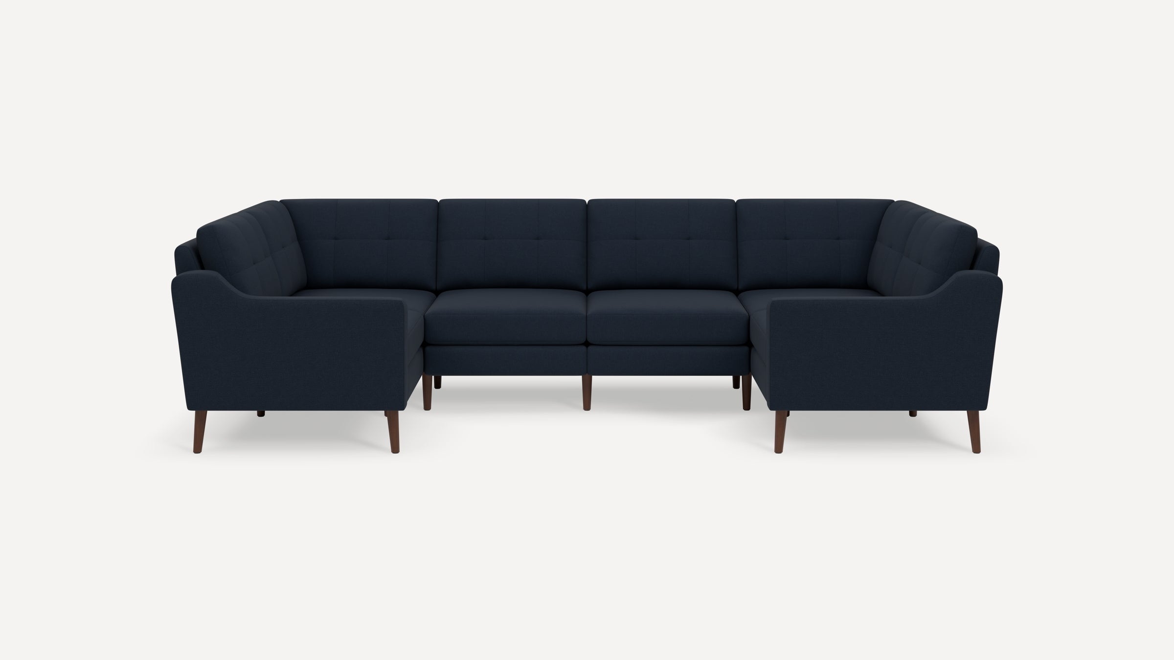 Nomad Plus 6-Seat U Sectional - Navy Blue - Performance Flatweave / Walnut - Wood / Slope Arm