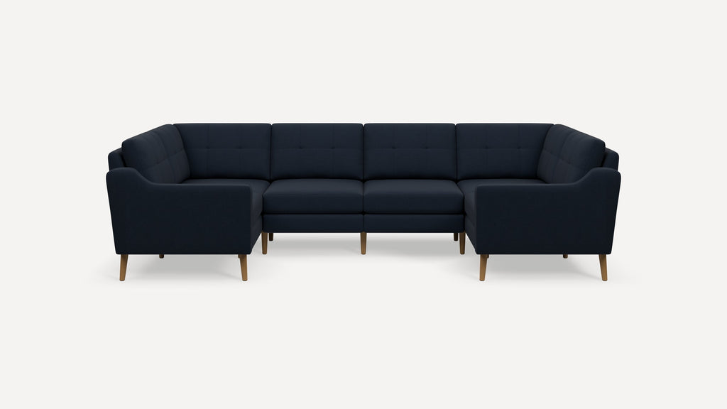 Nomad Plus 6-Seat U Sectional - Navy Blue - Performance Flatweave / Oak - Wood / Slope Arm