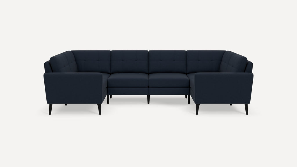 Nomad Plus 6-Seat U Sectional - Navy Blue - Performance Flatweave / Ebony - Wood / Block Arm