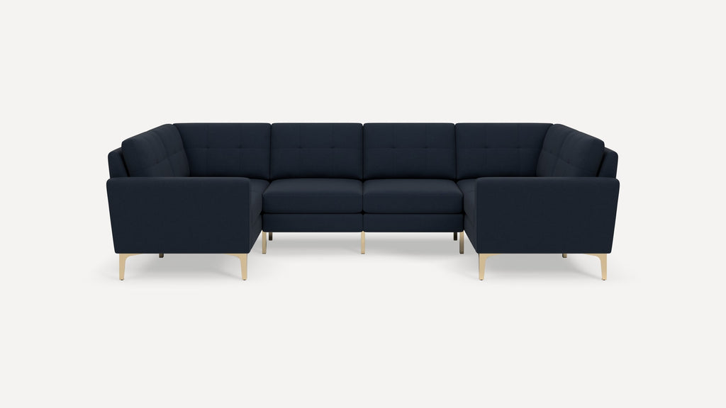 Nomad Plus 6-Seat U Sectional - Navy Blue - Performance Flatweave / Brass - Metal / Block Arm