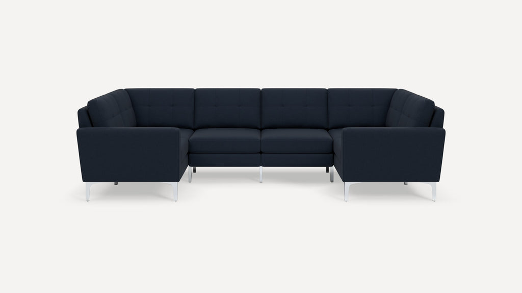 Nomad Plus 6-Seat U Sectional - Navy Blue - Performance Flatweave / Chrome - Metal / Block Arm