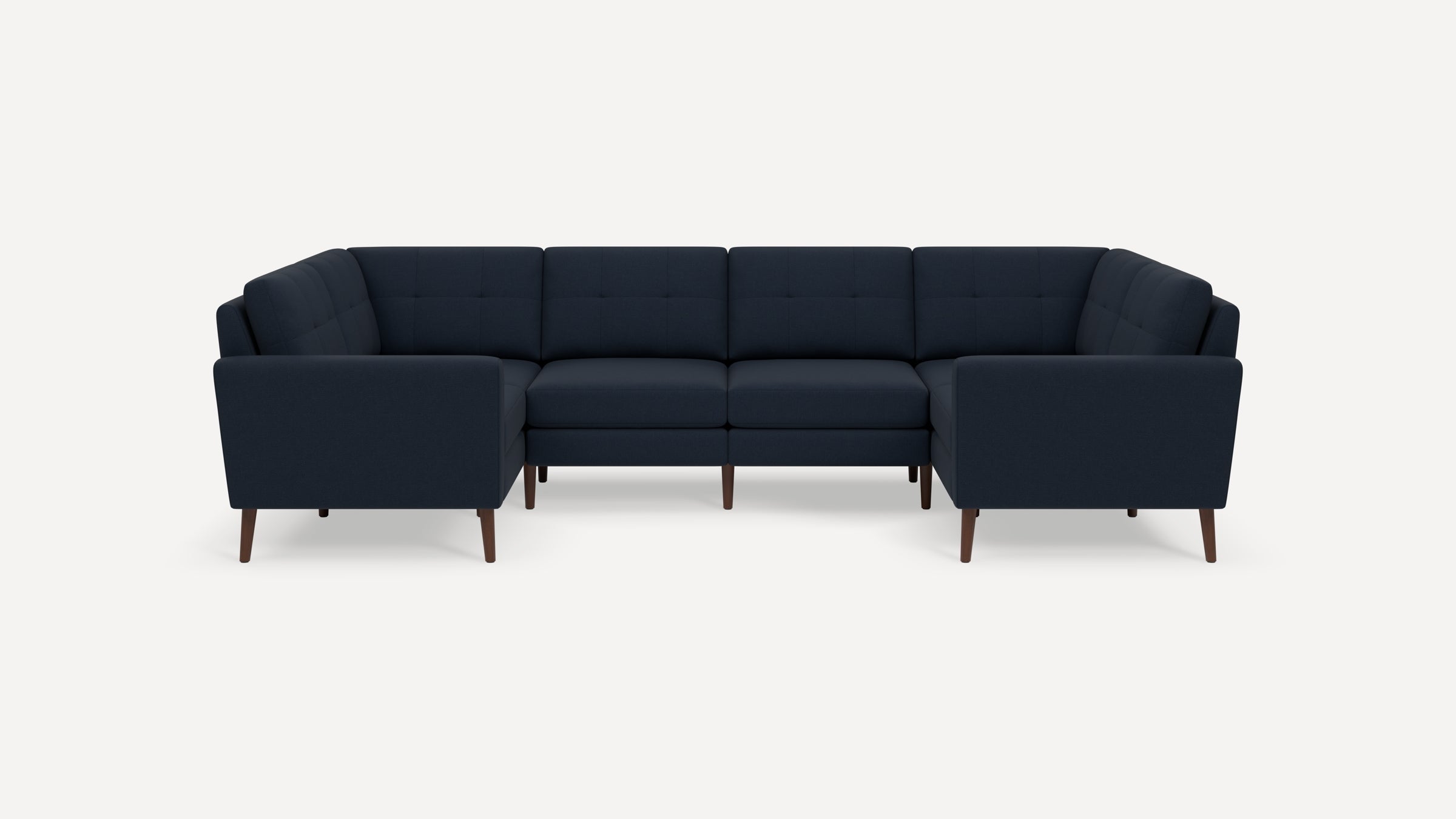 Nomad Plus 6-Seat U Sectional - Navy Blue - Performance Flatweave / Walnut - Wood / Block Arm