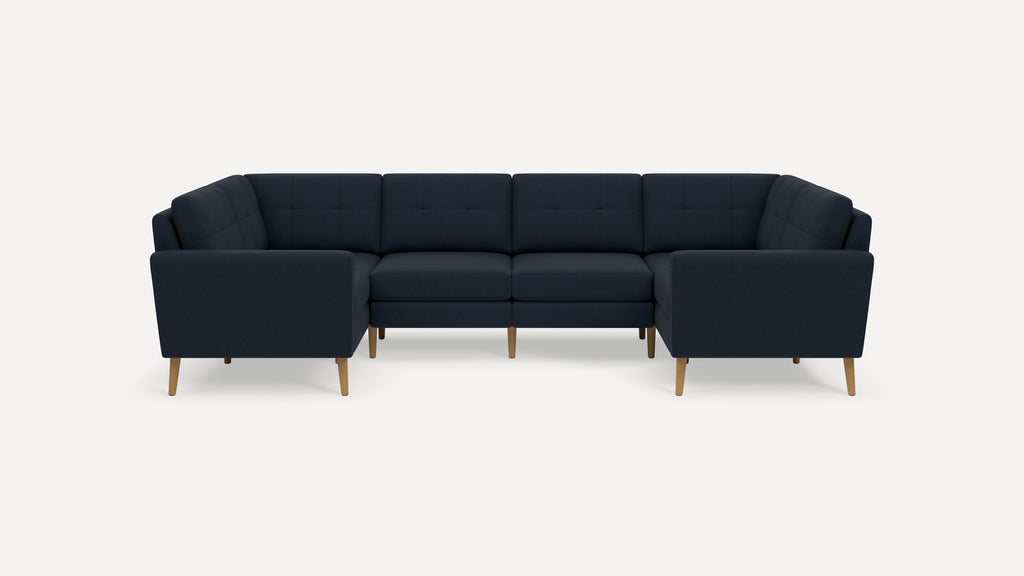 Nomad Plus 6-Seat U Sectional - Navy Blue - Performance Flatweave / Oak - Wood / Block Arm