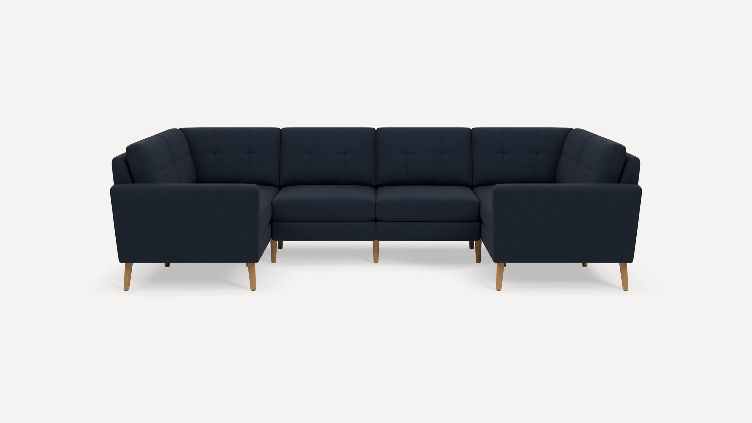 Nomad Plus 6-Seat U Sectional - Navy Blue - Performance Flatweave / Oak - Wood / Block Arm