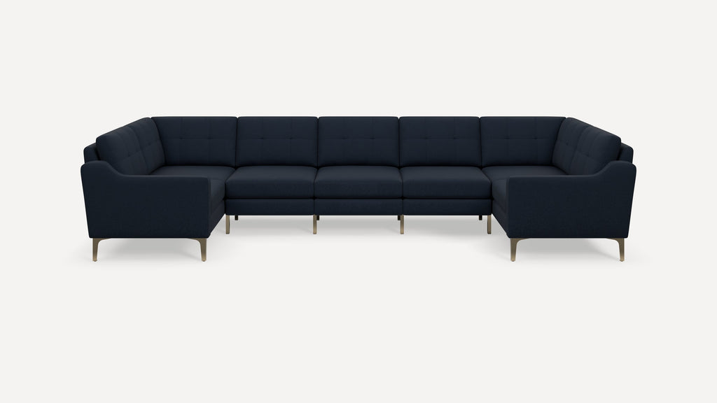 Nomad Plus 7-Seat U Sectional - Navy Blue - Performance Flatweave / Brass - Metal / Slope Arm