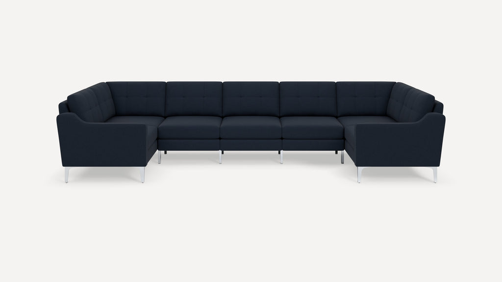 Nomad Plus 7-Seat U Sectional - Navy Blue - Performance Flatweave / Chrome - Metal / Slope Arm