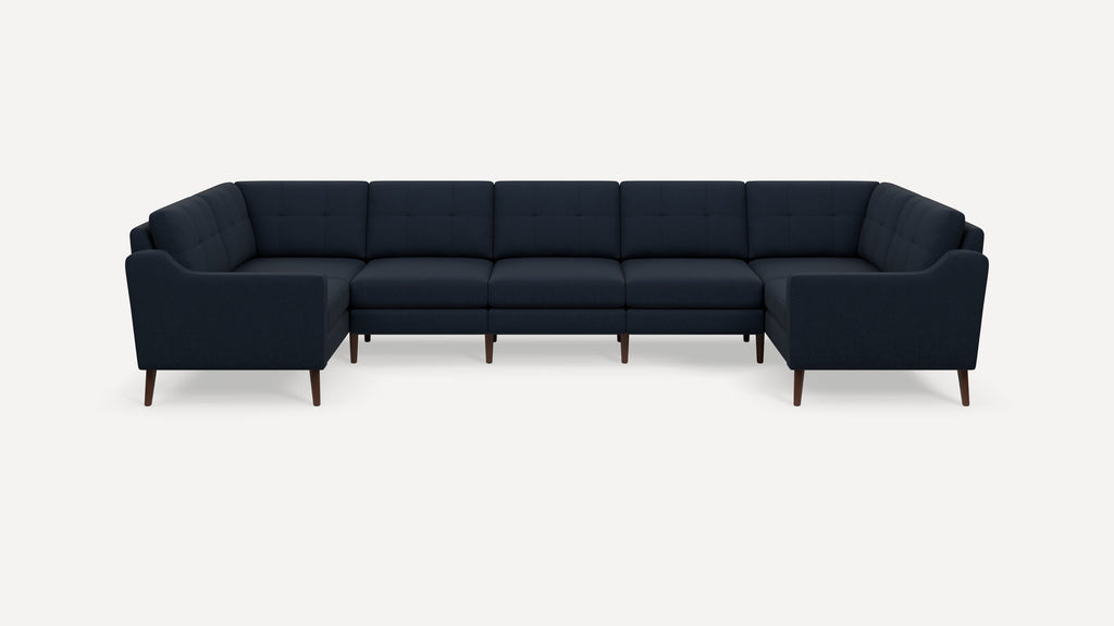 Nomad Plus 7-Seat U Sectional - Navy Blue - Performance Flatweave / Walnut - Wood / Slope Arm
