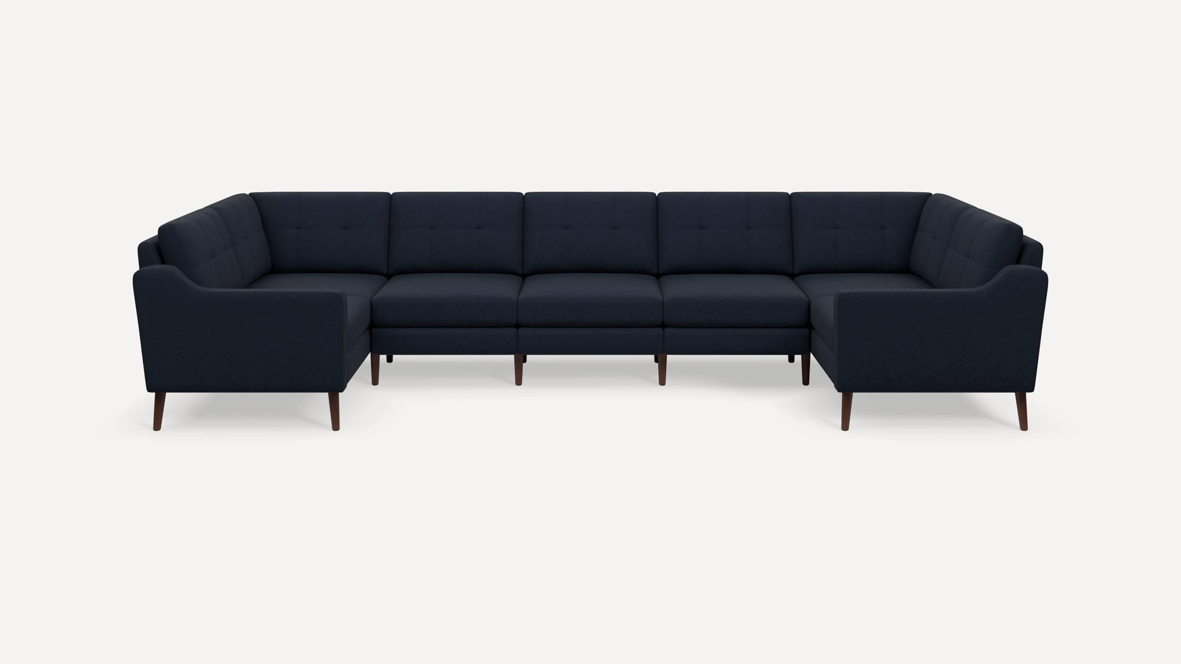 Nomad Plus 7-Seat U Sectional - Navy Blue - Performance Flatweave / Walnut - Wood / Slope Arm