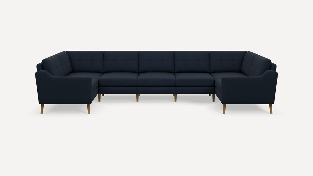 Nomad Plus 7-Seat U Sectional - Navy Blue - Performance Flatweave / Oak - Wood / Slope Arm