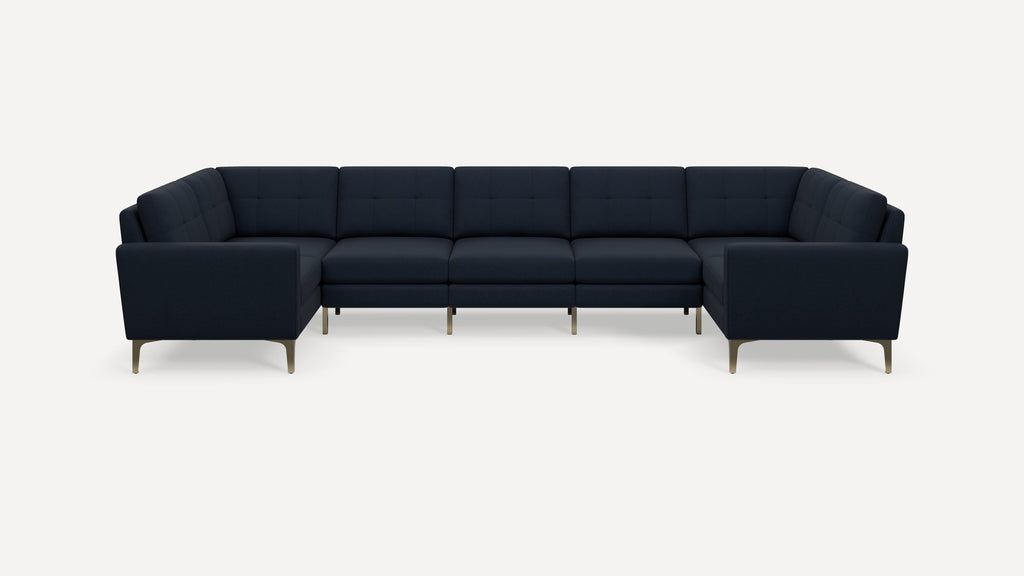 Nomad Plus 7-Seat U Sectional - Navy Blue - Performance Flatweave / Brass - Metal / Block Arm