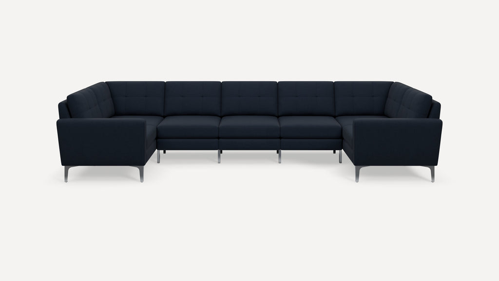 Nomad Plus 7-Seat U Sectional - Navy Blue - Performance Flatweave / Chrome - Metal / Block Arm