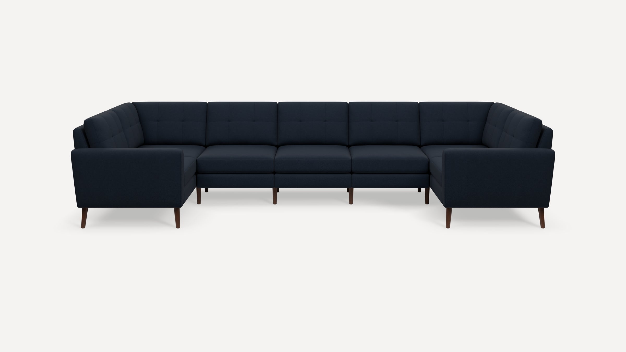 Nomad Plus 7-Seat U Sectional - Navy Blue - Performance Flatweave / Walnut - Wood / Block Arm